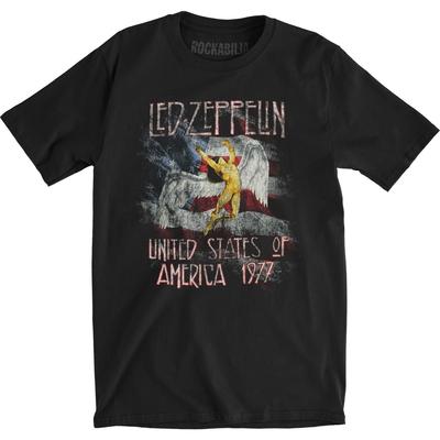Heren Led Zeppelin USA '77 Met Vlag Slim Fit T-shirt Klein Zwart