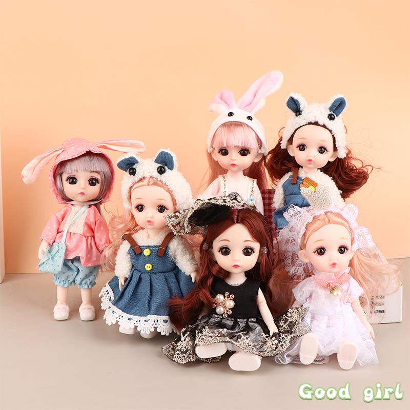 New 16 Cm Bjd Mini Doll Movable Joint Girl Baby 3D Big Eyes Beautiful Diy Toy Doll With Clothes Dress Up 1/8 Fashion Doll