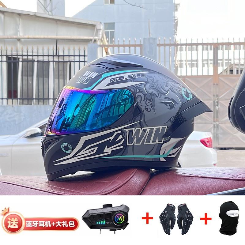 Full Face Motorcycle Helmet With Rear Wing Bluetooth Headset Men All Season Electric Bike Motorbike Riding Safety Gear