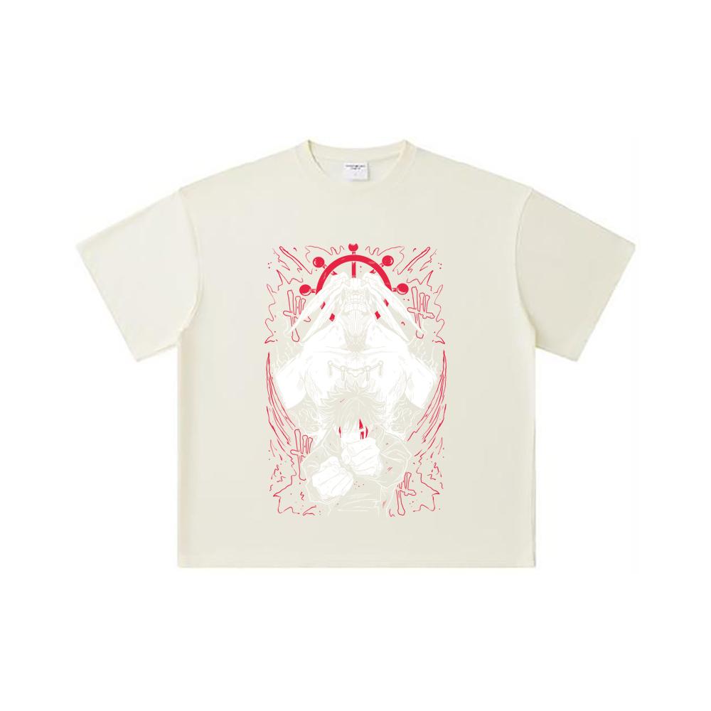 

260 GSM Double Yarn 32 Count 100% Cotton Jujutsu Kaisen V18 Mahoraga Print Unisex Heavy Cotton T Shirt S абрикосовый