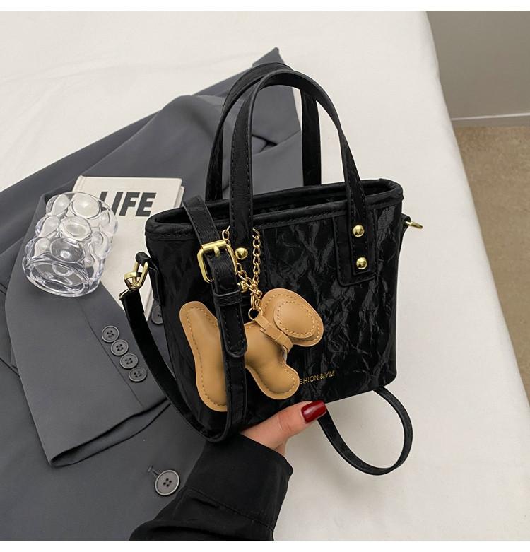 2024 New Fashion Women s Bucket Bag Chic Street Style Pu Handbag Medium Size чёрный