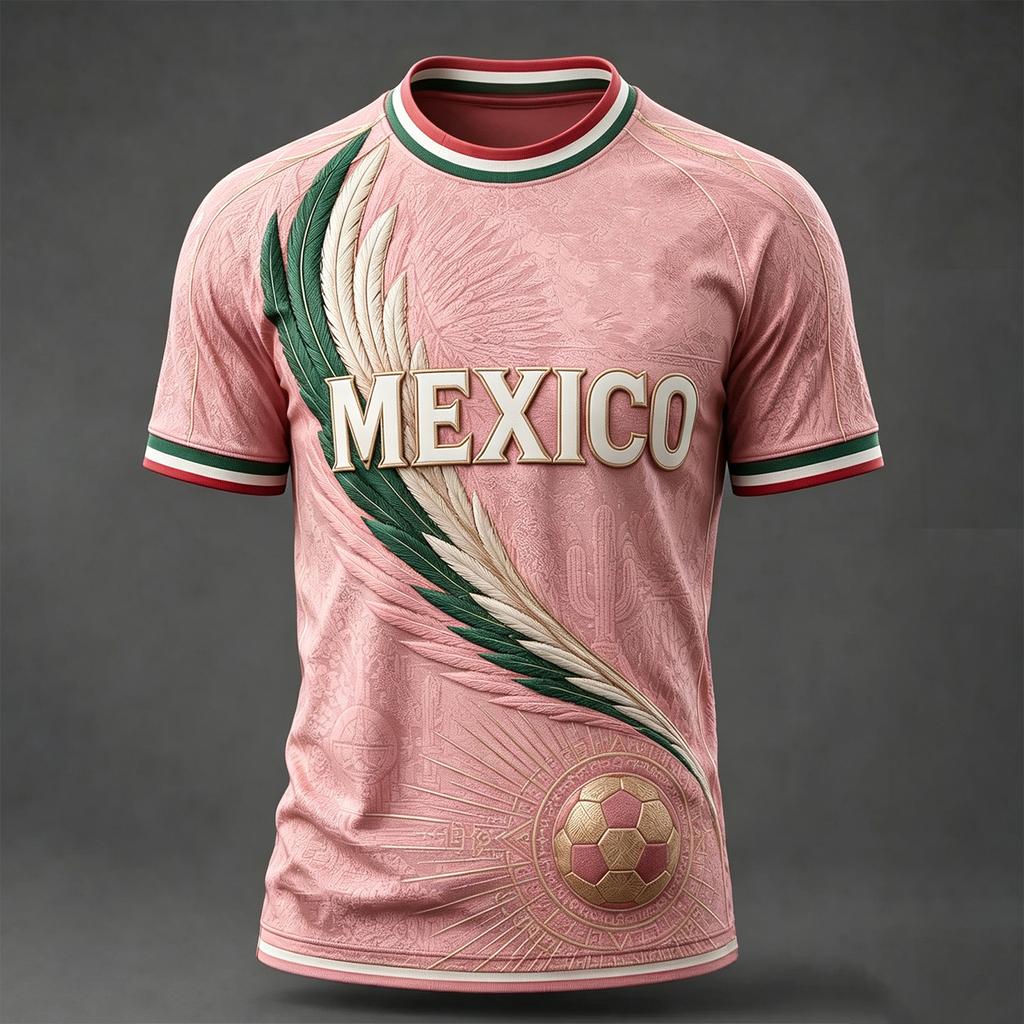 Men's Casual Round Neck Short Sleeve T-Shirt Lightweight Breathable Soccer Print with Mexico Graphic