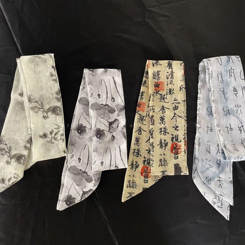 Ribbon Headband Long Scarf Chinese Style Printed Scarf Elegant Scarf Hair Band  Female