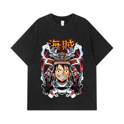 275 GSM Washed T-shirts 100% Cotton One Piece V70 Luffy Samurai Print Unisex Heavy Cotton T Shirt
