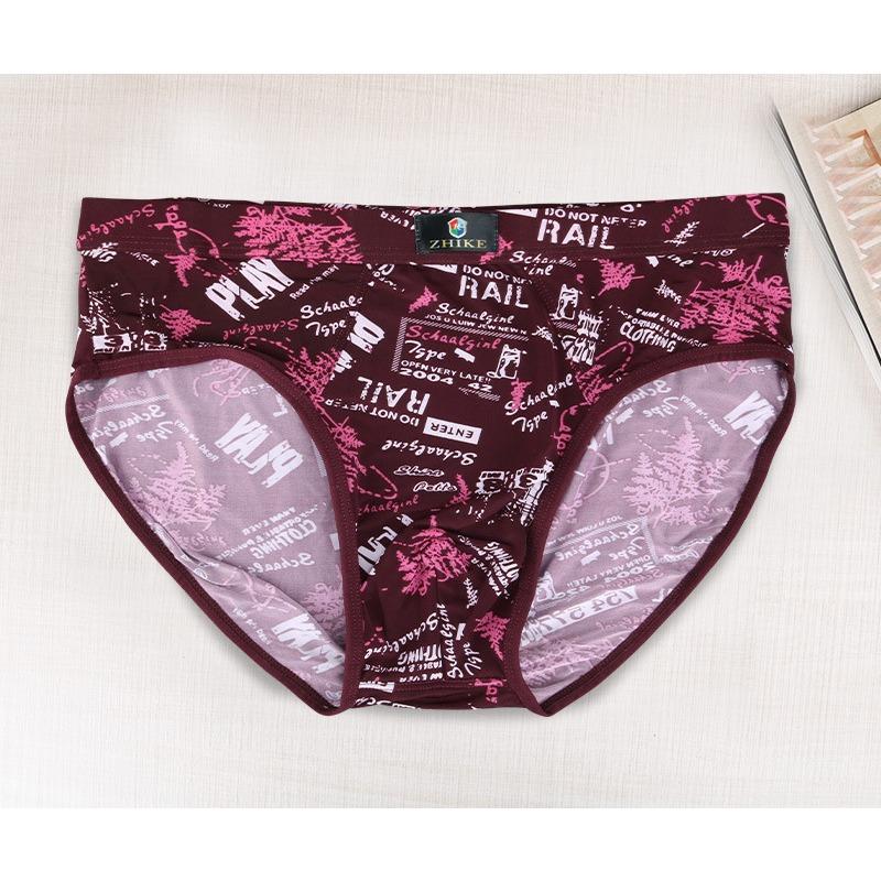 Ice Silk Men's Triangle Underwear Summer Breathable Summer Sexy Mid Waist Print Underwear