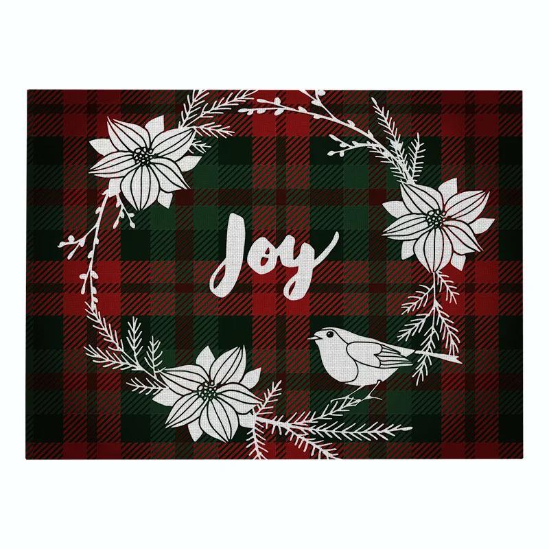 Christmas Placemats Table Mats Plaid Snowflake Santa Claus Coaster Pad Cup Dining Kitchen Placemat Non-Slip Home Decorations