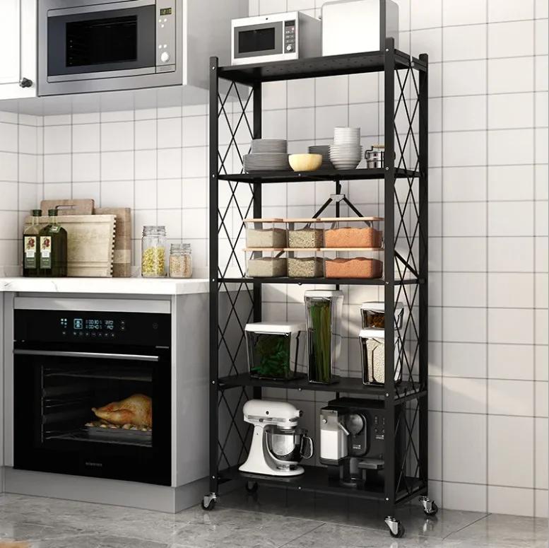 Kitchen Supplies Free Installation Folding Kitchen Shelves Household Supplies Multi-layer Microwave Oven Storage Rack