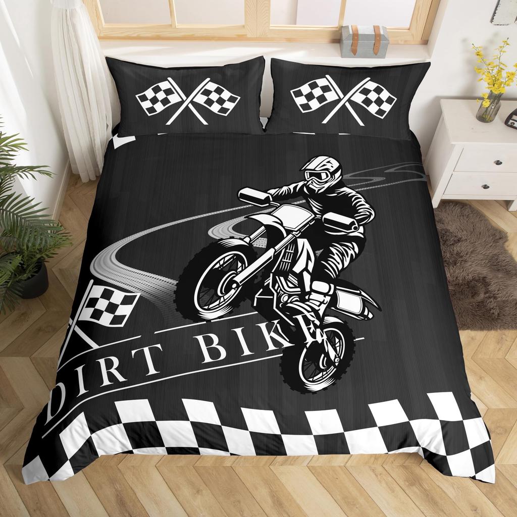 Extreme Sports Theme Colorful Graffiti Motorcycle Duvet Set Soft Bedding Set Three-Piece Set