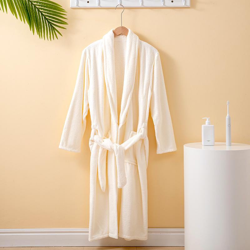 Unisex Coral Fleece Long Bathrobe: Soft, Thick, and Absorbent for Home, Salon, or Hotel Use