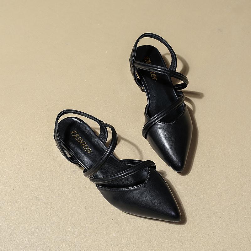 Fashion Shallow Baotou Plus Size Sandals Women's 2025 Spring and Summer New Block Heel High Heels Kitten Heel Pointed Toe Shoes