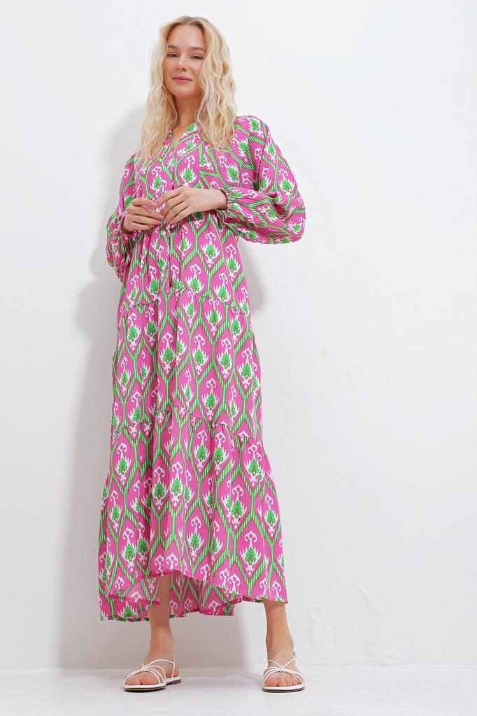 Women's Hijab Dress New Season Fashion Orange Magnetic Collar Paisley Patterned Maxi Dress