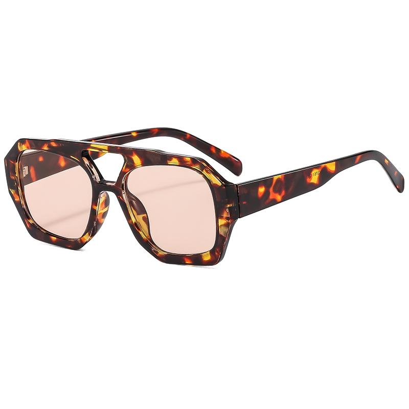 Sunglasses Women Fashion Polygonal Double Bridge Luxury Minimalist Leopard Pattern Design Eyeglasses Retro Glasses UV400