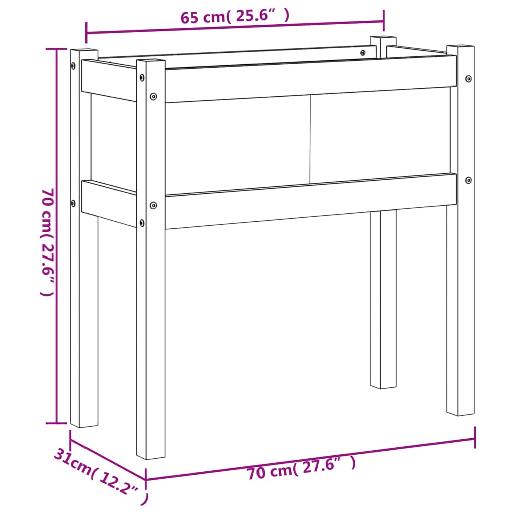 Wooden Planter with Legs 70 X 31 X 70 Cm Pressure Treated Pine Wood