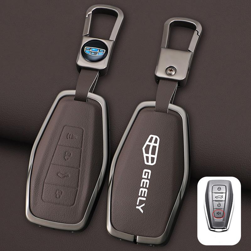 Zinc Alloy Leather Car Key Case Cover Shell For Geely Okavango Coolray Atlas Monjaro Tugella Emgrand Gt S Proton X50 X70 Keychai