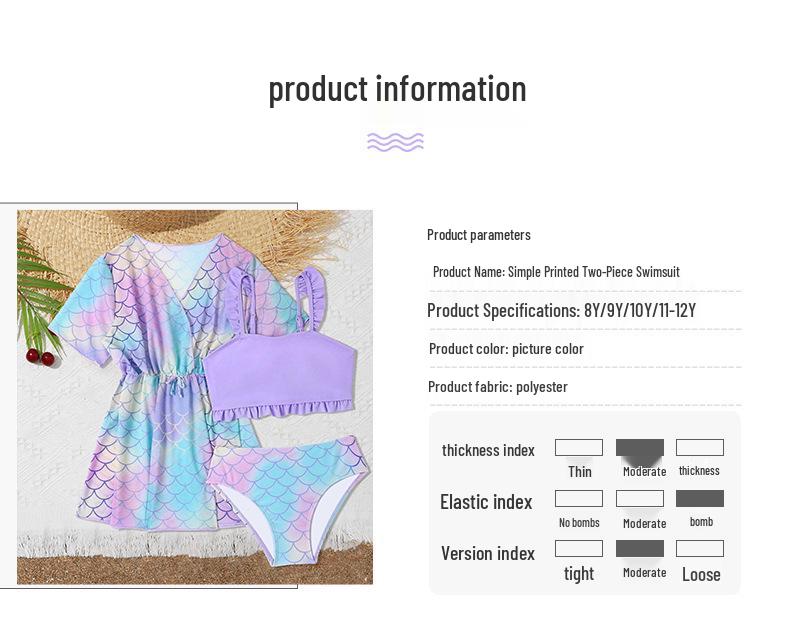 2025 Girls' Three-Piece Swimsuit Set - Split Swimwear & Cover-Up for Kids