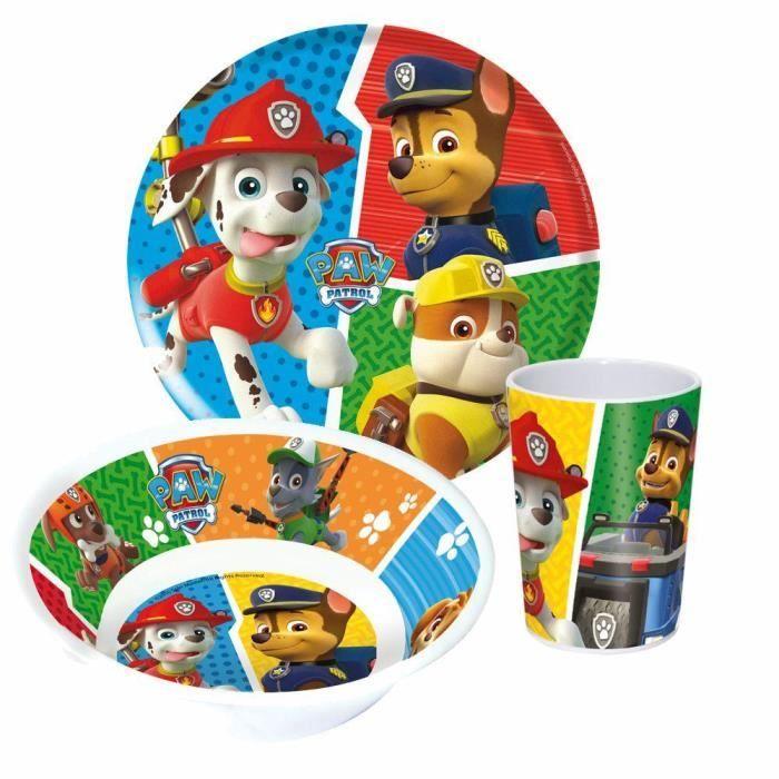 Set Vaisselle - Paw Patrol - 3 pièces - Mélamine - Assiette 20 cm - Gobelet 200 ml