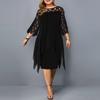 Chiffon Dress Spring European and American Women's Clothing Lace Patchwork 3/4 Sleeve Asymmetrical Hem Chiffon Dress