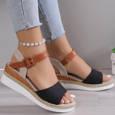 Summer  Women's Sandals Peep Toe Wedges Heels Sandals Shoes Woman Low Platform Sandalias Mujer Non-slip Hemp Heeled Shoes