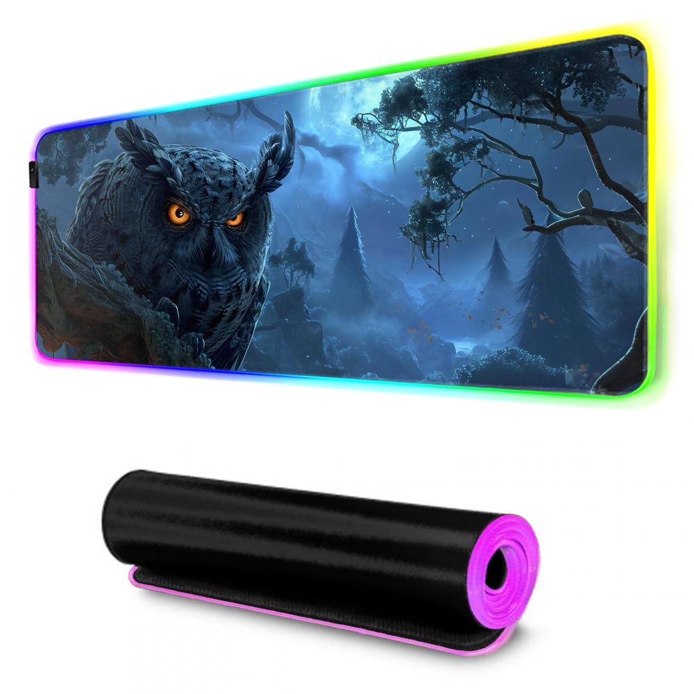 Kunst Eule Mauspade RGB Gaming-Mauspad Großes LED-Pad PC-Schreibtischmatte Leuchtendes Mauspade Große Tastaturmatten Tischteppich mit Hintergrundbeleuchtung