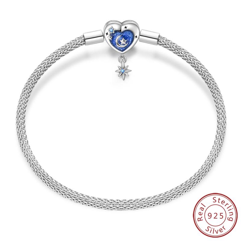Real 925 Sterling Silver 17-20CM Butterfly Pet Ocean Starry Sky Original Bracelet Fit for Wedding Fine Jewelry DIY Making