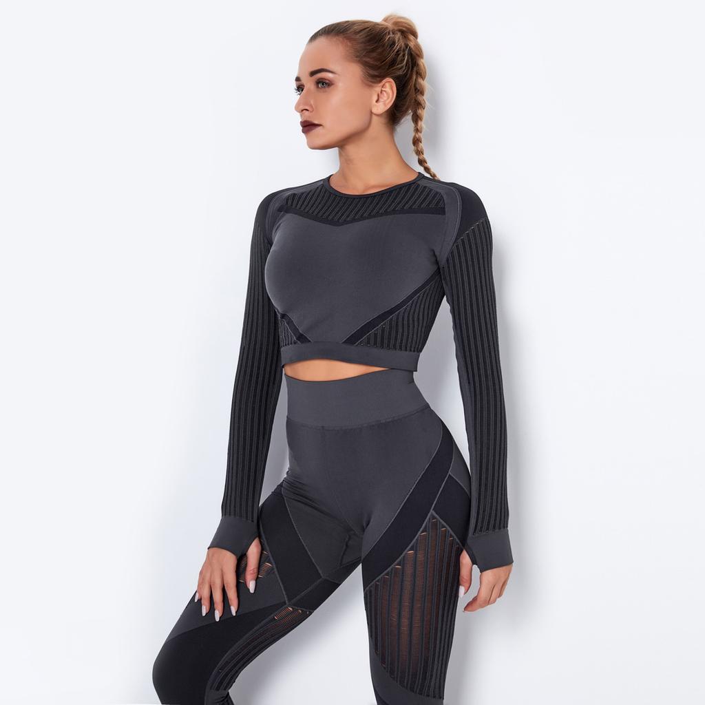 Seamless Knitted Sexy Moisture-wicking Long-sleeved Yoga Wear Sports Fitness Running T-shirt