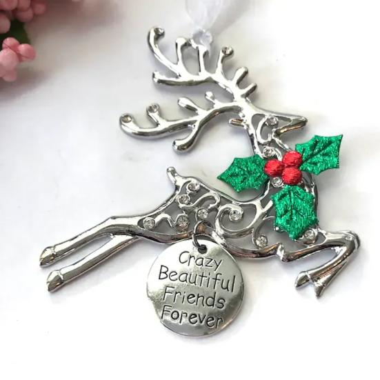 Christmas Tree Alloy Hanging Decoration Girl Love Heart Snowman Reindeer Shape Hanging Ornament Friends Family Neighbors Holiday Gift