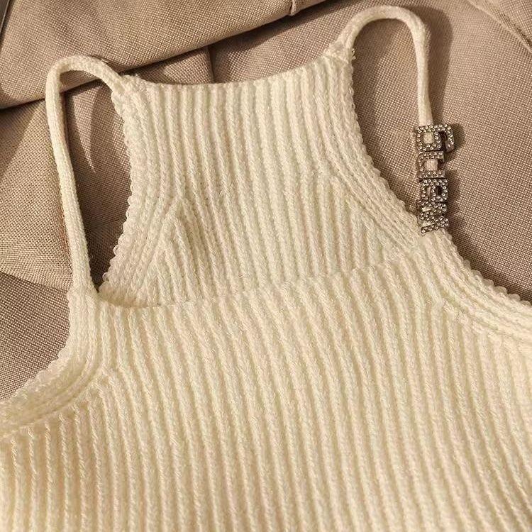 Women's French Pure Desire Hot Girl Knit Letter Camisole Vest Outer Wear Sexy Slim Fit Stylish Lining Top