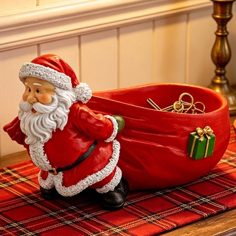 Decorative Santa Bag Storage Tray, Christmas Figurine for Dresser Jewelry, Bedroom Items, and Entryway Accessories
