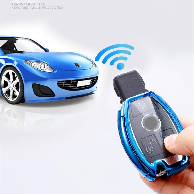 Good Quality TPU+PC Car Key Case Cover Key Holder Chain Ring For Mercedes Benz W203 W210 W211 W124 W202 W204 AMG