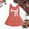Women Floral Print Midi Dress, Long Sleeve V‑Neck Furry Trim A‑Line Party Dress, Christmas Limited Edition