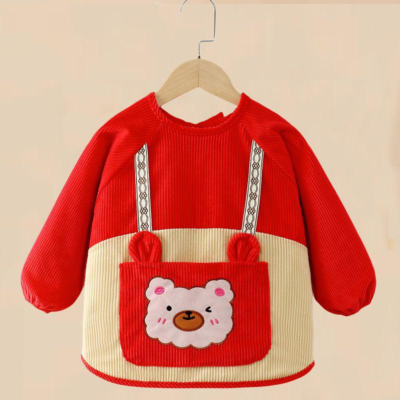 Waterproof Corduroy Baby Coveralls: Stain-Proof Unisex Autumn/Winter Eating Apron & Bib