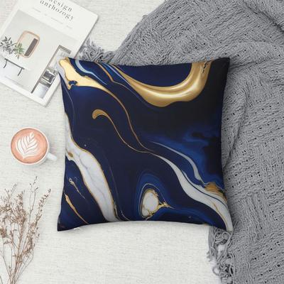 Blue Golden And White Marble Square Pillowcase Cushion Cover Pillow Case Throw Pillow Cover for Home Bedroom Car