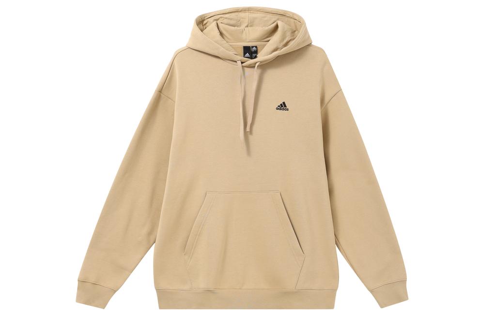 Adidas Thickened And Fleece Lined Sports Long Sleeved Hooded Pullover Sweatshirt Unisex Light Khaki IV7595