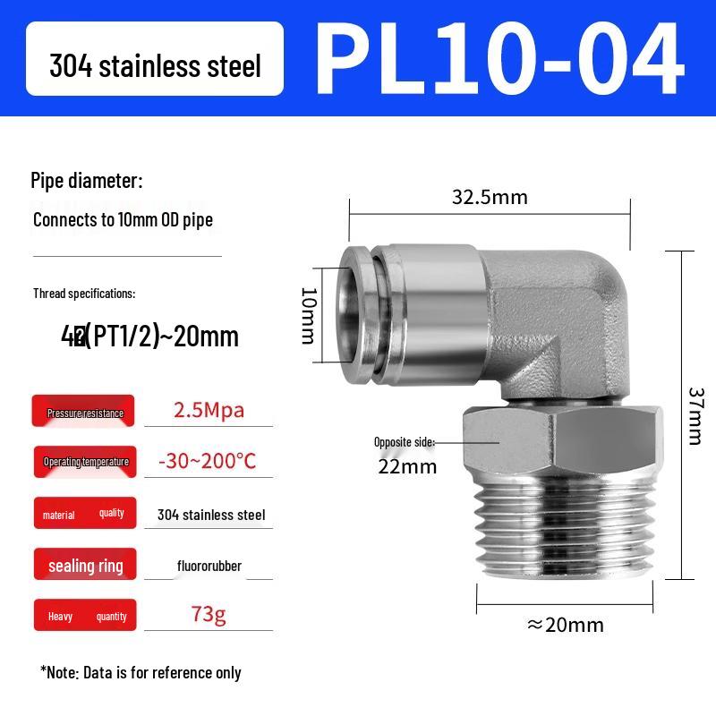 304 Stainless Steel Pneumatic Quick Push-in Connector, PC16-06/PC8-02 Swivel Elbow, PL6-M5/04
