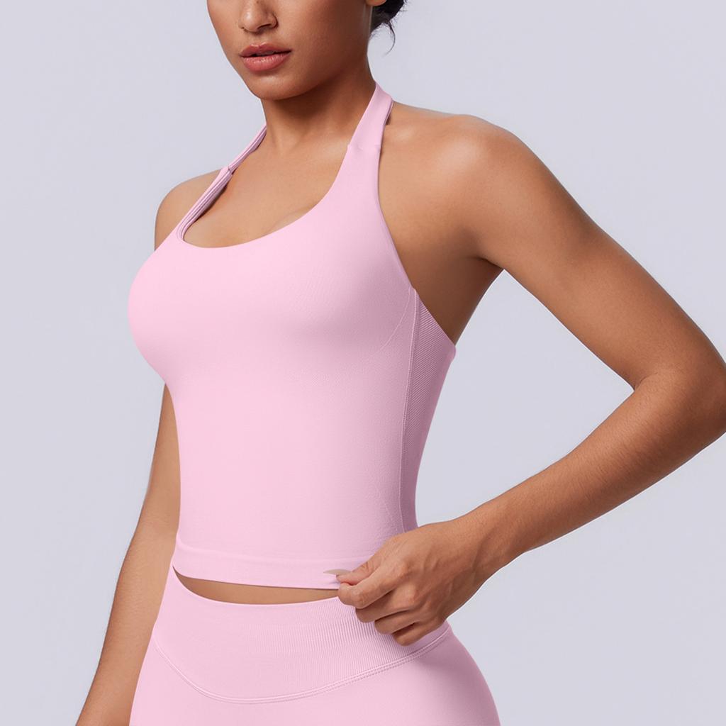 Solid Color Halterneck Beautiful Back Tight Sports Vest Sports Running Fitness Yoga Clothing Tops For Women