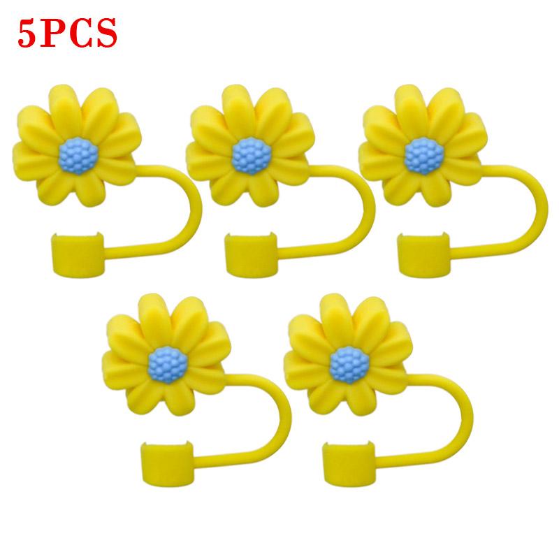 10PCS Silicone Straw Covers Cap Compatible with Stanley 30&40Oz Cup10mm Cute Flower Straw Toppers,Reusable Dust-Proof Straw Caps