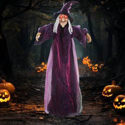Halloween Flying Witch Decoration Outdoor Hanging Witch Statue with Light Large Screaming