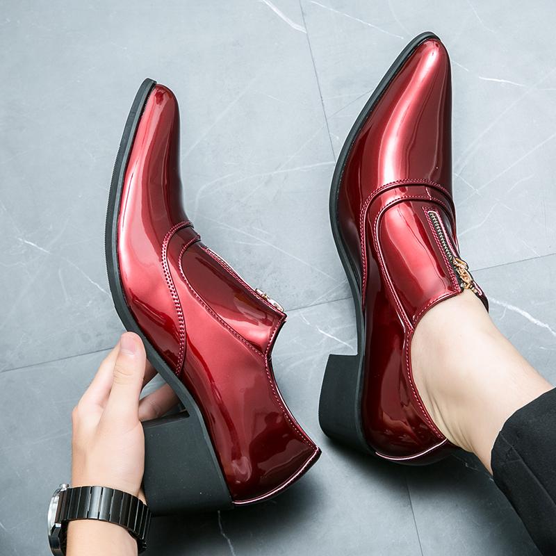 Men's Patent Leather Formal Shoes Zipper Pointed - Toe High Heels Formal Party/stage Performance Shoes Wedding Party Event Shoes