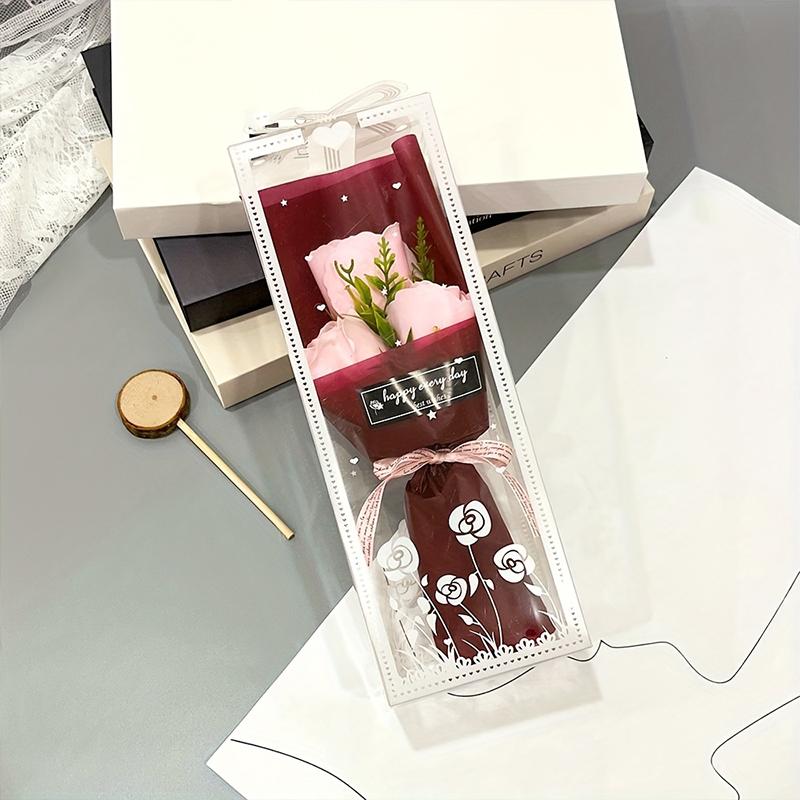 1 Set Luxury Soap Flower Arrangement for Valentine's Day 3 Rose Soap Bouquet Gift Box 9x7x25cm