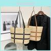 Large Capacity Street Style Woven Tote Bag For Women 2023 Winter Fashion Color Block Single Shoulder Bag