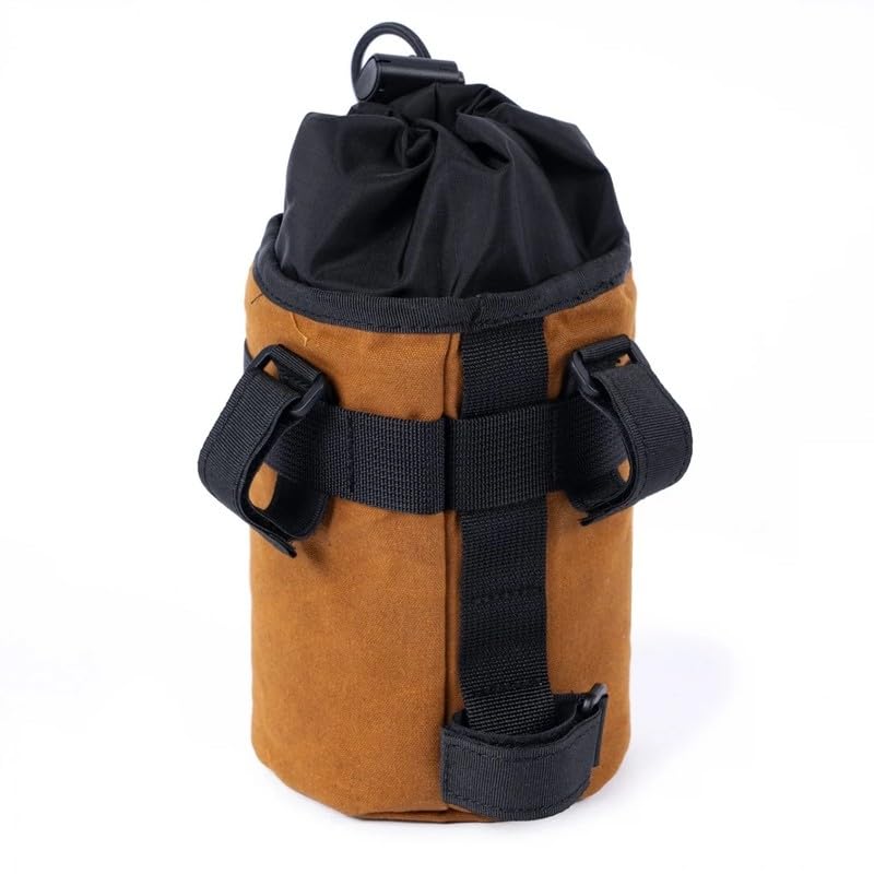 FAIRWEATHER Stem Bag, Front Pouch, Bicycle Bag with Drink Holder, Waterproof Handlebar Bag, Bikepacking Compatible (Camel/Waxed Canvas)