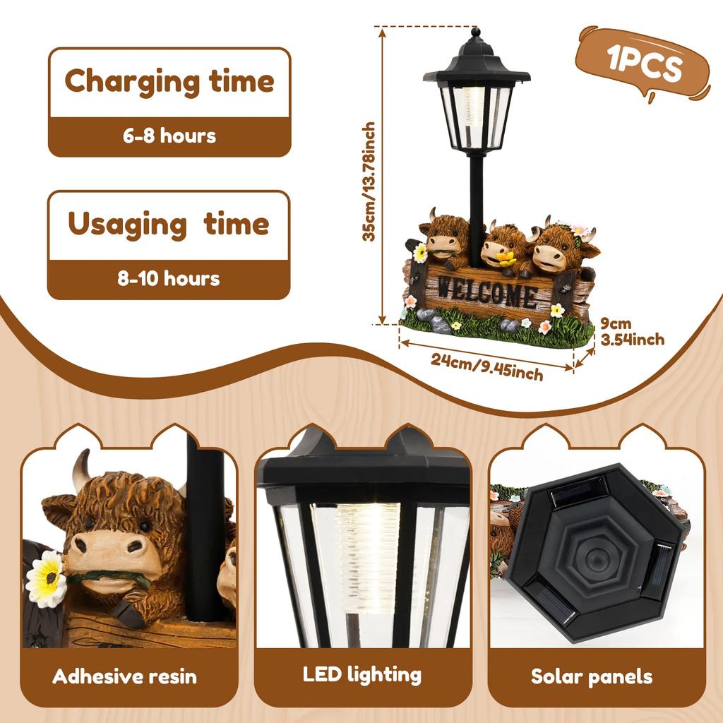 Garden Cow Statue Synthetic Resin Outdoor Waterproof Animal Statue with LED Light Practical Lawn Ornament for Yard Garden Patio