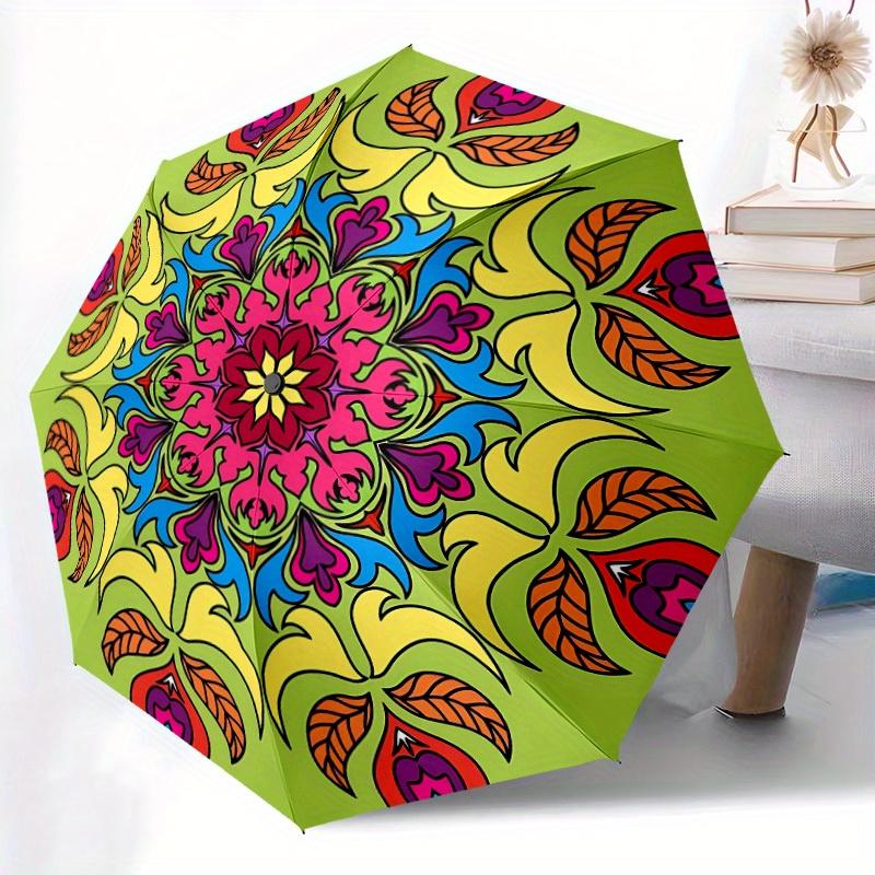 1pc Floral Mandala Design Automatic Opening/closing Umbrella with Auto Open/Close, Windproof, Foldable Sunshade, Perfect Gift for Friends, D
