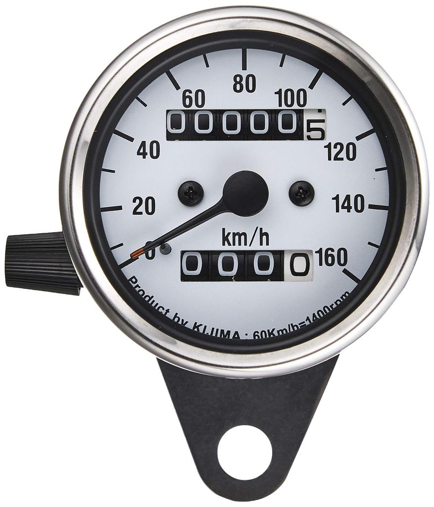 Kijima Motorcycle Parts Speedometer Mechanical 61mm Type A with Trip Universal White Panel 160km/h 510-006W