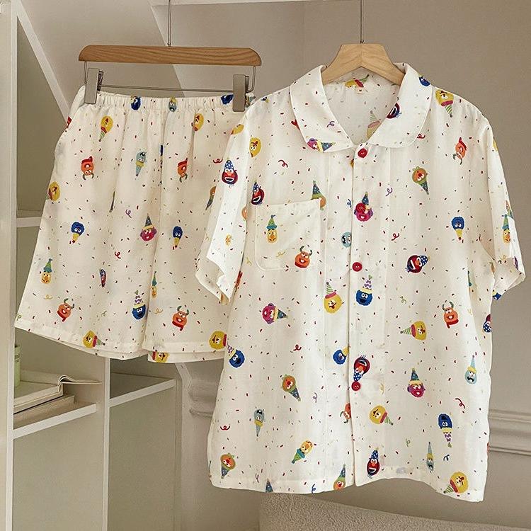 

Cute Sesame Street pajamas women s summer new short-sleeved shorts Japanese cartoon student loungewear suit can be worn outside s [recommended weight 80-95]