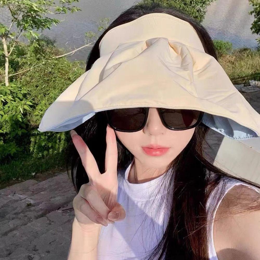 Topless Female Shell Hat Sweet Foldable Visor Cap Summer Sun Protection Cap  Outdoor