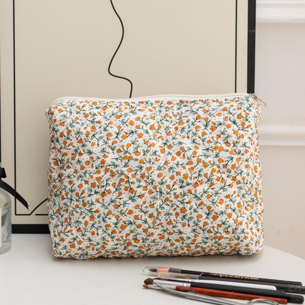 3Pcs Floral Cosmetic Bag Cotton Quilted Toiletry Bag Large Capacity Makeup Organizer Storage Bag with Zipper for Women and Girls