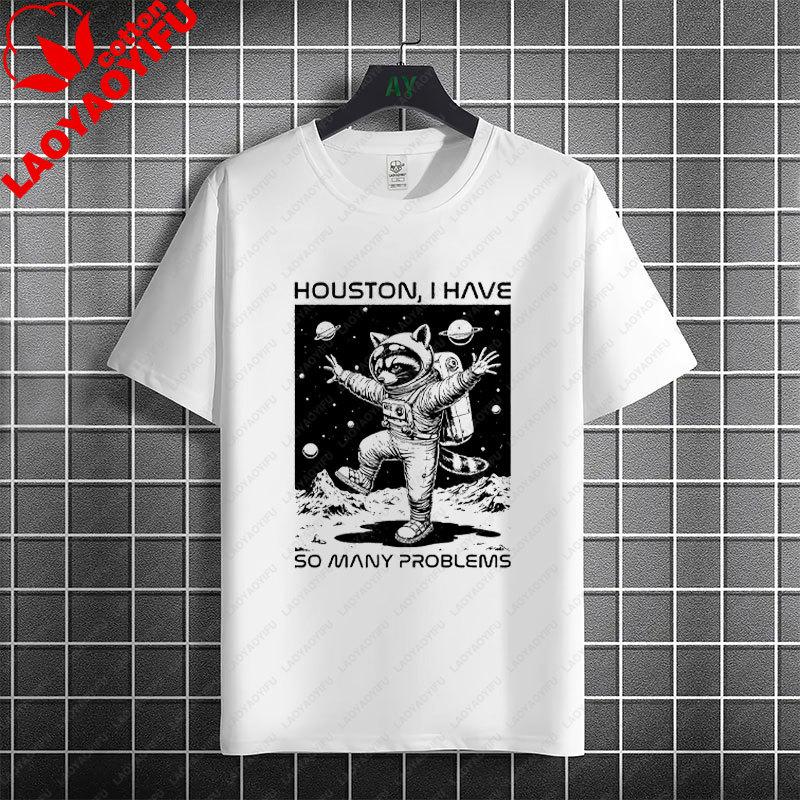 Houston Ich Habe So Unisexy Probleme Lustiges Astronauten Grafik T-Shirt 100% Baumwolle Kurzarm Lässiger Humor Stil T-Shirt Unisex Kleidung