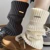 Y2k Puños Negros Blancos de Punto Logo Metálico Japonés Calentador de Pierna de Calcetín de Invierno para Mujer Calidez Versátil para el Pie Nuevo