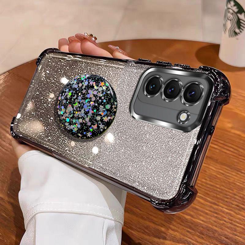 Luxury Shockproof Glitter Holder For Silicone Ring S23+ Case For Samsung Galaxy S23 Plus S24+ S25+ S22+ With Holder Stand Cover